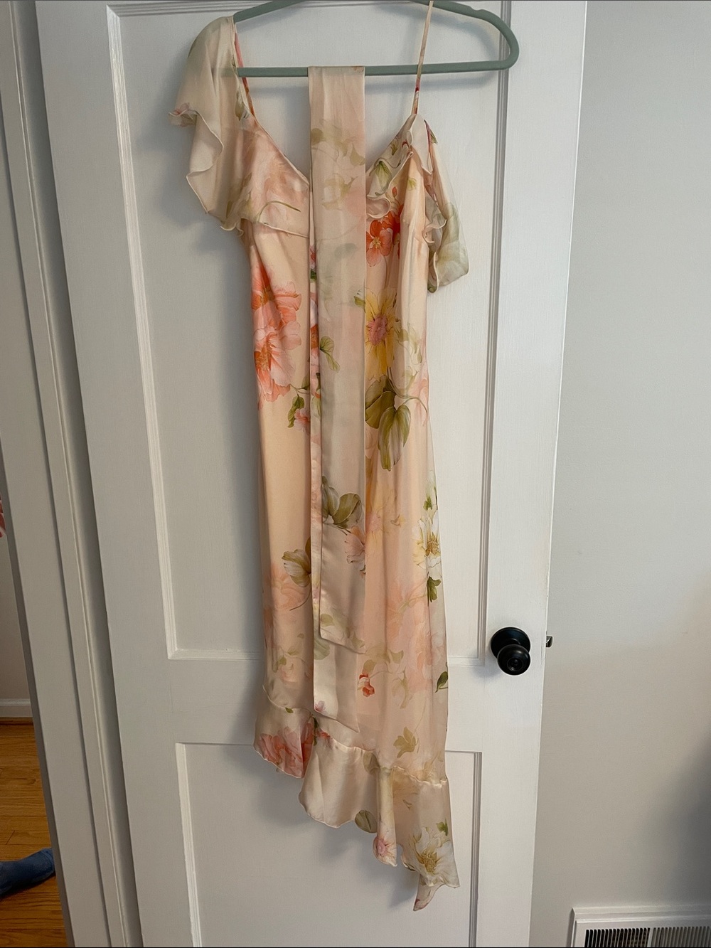 Anthropologie Peach Floral Asymmetrical One-Shoulder Maxi Dress